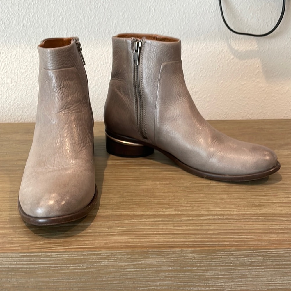 Frye Gray Leather Ankle Boots Side Zip